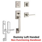 Left Handed Full Dummy La Jolla Handleset with Square Door Lever with Contemporary Square Rose in Satin Nickel