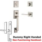 Right Handed Full Dummy La Jolla Handleset with Square Door Lever with Contemporary Square Rose in Satin Nickel