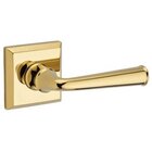 Passage Door Lever with Traditional Square Rose in Polished Brass