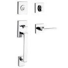 Single Cylinder La Jolla Handleset with Square Door Lever with Contemporary Square Rose in Polished Chrome