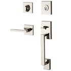 Right Handed Single Cylinder La Jolla Handleset with Square Door Lever with Contemporary Square Rose in Polished Nickel
