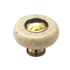 Circle Knob in Beige Stone with Brass