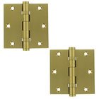 Solid Brass 3 1/2" x 3 1/2" 2 Ball Bearing Square Door Hinge (Sold as a Pair) in Satin Brass