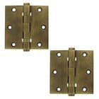 Solid Brass 3 1/2" x 3 1/2" 2 Ball Bearing Square Door Hinge (Sold as a Pair) in Antique Brass