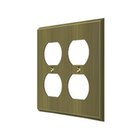 Solid Brass Double Duplex Outlet Switchplate in Antique Brass