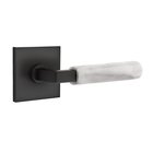 Single Dummy White Marble Left Handed Lever With L-Square Stem And Square Rose In Flat Black