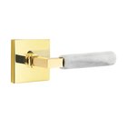 Single Dummy White Marble Left Handed Lever With L-Square Stem And Square Rose In Unlacquered Brass