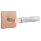 Passage White Marble Right Handed Lever With L-Square Stem And Square Rose In Satin Rose Gold