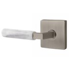 Privacy White Marble Left Handed Lever With L-Square Stem And Square Rosette With Concealed Screws In Pewter