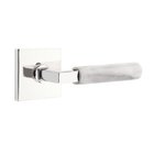 Privacy White Marble Lever With L-Square Stem And Square Rose with Concealed Screws In Polished Chrome