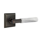 Privacy White Marble Left Handed Lever With T-Bar Stem And Quincy Rose In Oil Rubbed Bronze