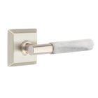 Privacy White Marble Right Handed Lever With T-Bar Stem And Quincy Rose In Satin Nickel