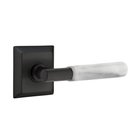 Privacy White Marble Left Handed Lever With T-Bar Stem And Quincy Rose In Flat Black