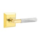 Privacy White Marble Left Handed Lever With T-Bar Stem And Quincy Rose In Unlacquered Brass