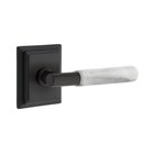 Privacy White Marble Right Handed Lever With T-Bar Stem And Wilshire Rose In Flat Black