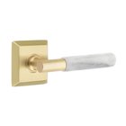 Single Dummy White Marble Left Handed Lever With T-Bar Stem And Quincy Rose In Satin Brass
