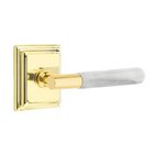 Double Dummy White Marble Left Handed Lever With T-Bar Stem And Wilshire Rose In Unlacquered Brass