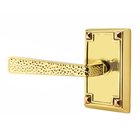 Left Handed Single Dummy  Hammered Door Lever with Arts & Crafts Rectangular Rose in Unlacquered Brass