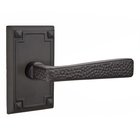 Right Handed Double Dummy Hammered Door Lever with Arts & Crafts Rectangular Rose in Flat Black