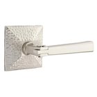 Right Handed Double Dummy Arts & Crafts Door Lever with Hammered Rose in Satin Nickel