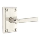 Right Handed Passage Arts & Crafts Door Lever with Arts & Crafts Rectangular Rose in Satin Nickel