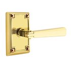 Right Handed Passage Arts & Crafts Door Lever with Arts & Crafts Rectangular Rose in Unlacquered Brass