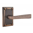 Right Handed Passage Hammered Door Lever with Arts & Crafts Rectangular Rose in Oil Rubbed Bronze