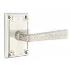 Right Handed Passage Hammered Door Lever with Arts & Crafts Rectangular Rose in Satin Nickel