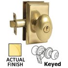 Keyed Egg Knob With Rectangular Rose in Unlacquered Brass