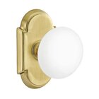 Single Dummy Ice White Porcelain Knob With #8 Rosette in Satin Brass