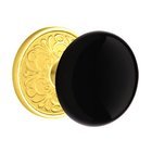 Passage Ebony Knob And Lancaster Rosette With Concealed Screws  in Polished Brass