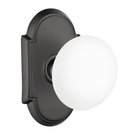 Passage Ice White Porcelain Knob With #8 Rosette in Flat Black