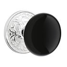 Privacy Ebony Porcelain Knob With Lancaster Rosette  in Polished Chrome