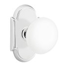 Privacy Ice White Porcelain Knob With #8 Rosette in Polished Chrome
