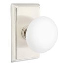Privacy Ice White Knob With Rectangular Rosette in Satin Nickel