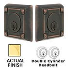 Arts and Crafts Double Cylinder Deadbolt in Unlacquered Brass