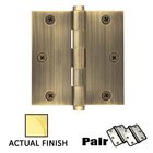 3-1/2" X 3-1/2" Square Steel Residential Duty Hinge in Polished Brass (Sold In Pairs)
