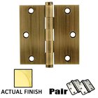 3-1/2" X 3-1/2" Square Solid Brass Residential Duty Hinge in Lifetime Brass (Sold In Pairs)