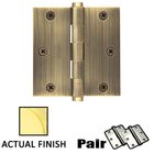 3-1/2" X 3-1/2" Square Solid Brass Heavy Duty Ball Bearing Hinge in Unlacquered Brass (Sold In Pairs)