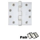 4-1/2" X 4-1/2" Square Solid Brass Heavy Duty Ball Bearing Hinge in Polished Chrome (Sold In Pairs)