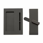 Modern Rectangular Barn Door Privacy Lock and Flush Pull with Integrated Strike in Oil Rubbed Bronze