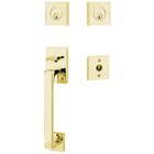 Double Cylinder Baden Handleset with Square Knob in Unlacquered Brass