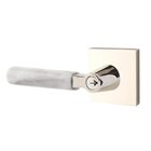 Key In L-Square White Marble Left Handed Lever with Square Rosette in Polished Nickel