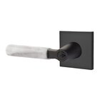 Key In L-Square White Marble Left Handed Lever with Square Rosette in Flat Black