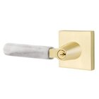 Key In L-Square White Marble Left Handed Lever with Square Rosette in Satin Brass