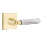 Key In L-Square White Marble Right Handed Lever with Square Rosette in Satin Brass