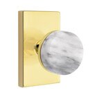 Privacy Modern Rectangular Rosette with Conical Stem and White Marble Knob in Unlacquered Brass