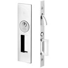 Narrow Modern Rectangular Keyed Pocket Door Mortise Lock in Polished Chrome