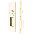 Narrow Modern Rectangular Keyed Pocket Door Mortise Lock in Unlacquered Brass