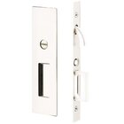 Narrow Modern Rectangular Privacy Pocket Door Mortise Lock in Polished Nickel
